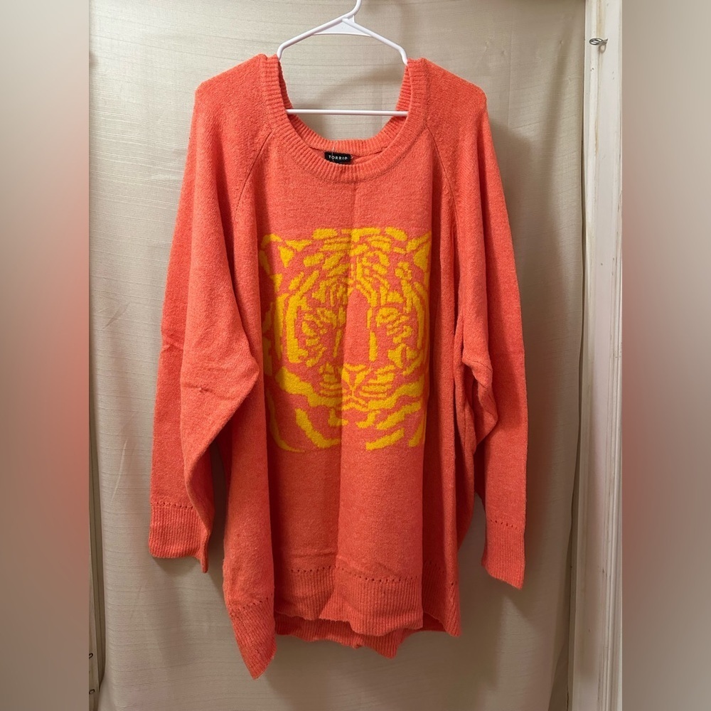 Torrid Tiger Graphic Knit Sweater Orange & Yellow Size 5 Oversized Soft Cozy